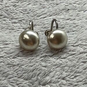 Vintage Sterling Silver Faux Pearl Screw Back Earrings Button Studs 925